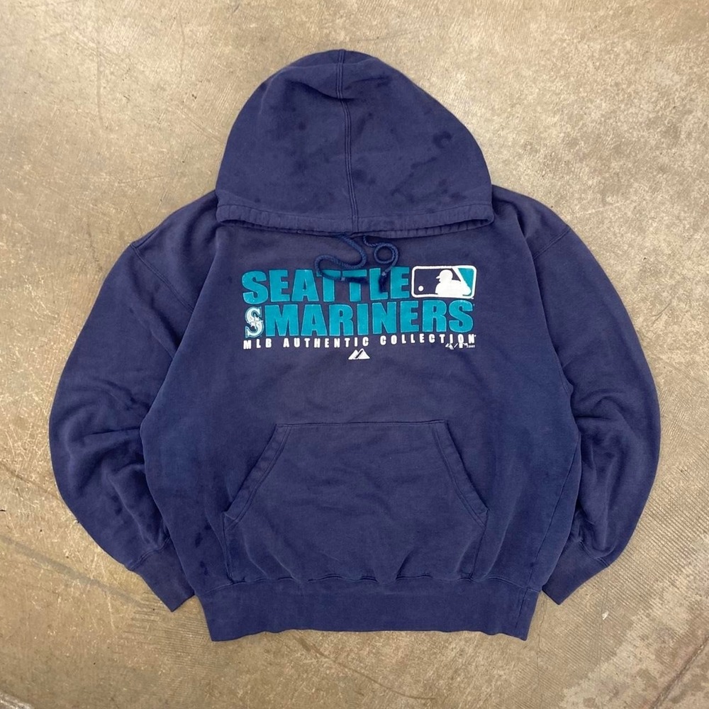 Vintage Seattle Mariners MLB Majestic 2000s Baseball Training Hoodie Size XL